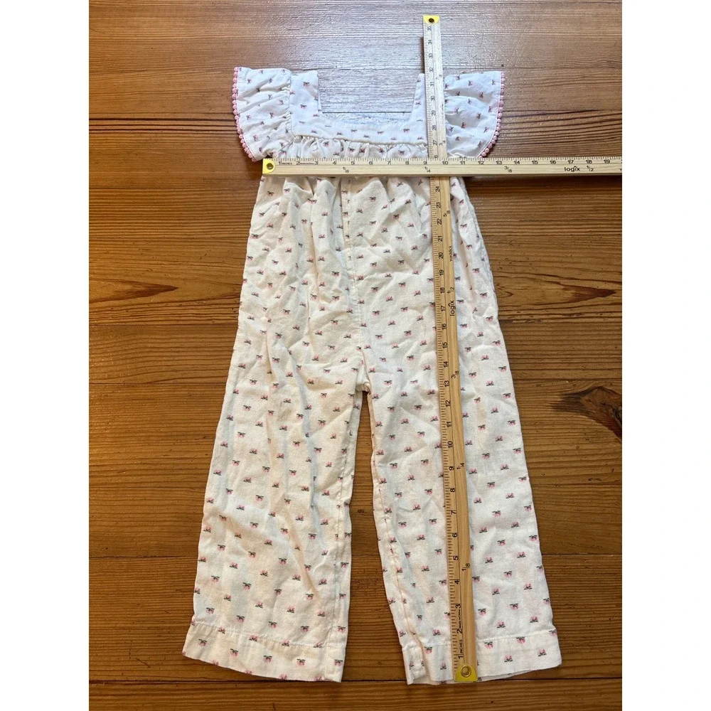 Old Navy Floral Jumpsuit Kids Cream Pink Boho Linen Blend SIZE 4T‎